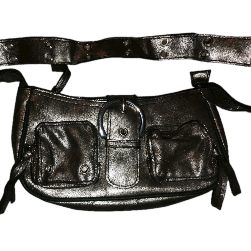 Y2K Metallic Silver Belt Bag/Vintage Silver Crossbody Purse